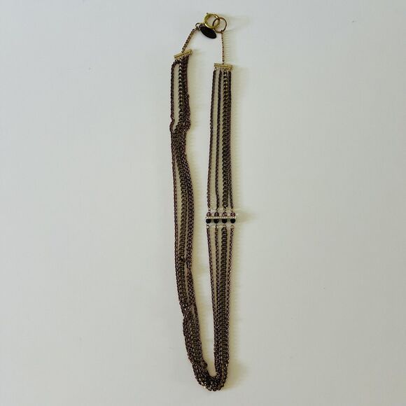 THEA GRANT  Copper Gold Multi Long Chain Necklace With Black & Amethyst Stones - Picture 1 of 3